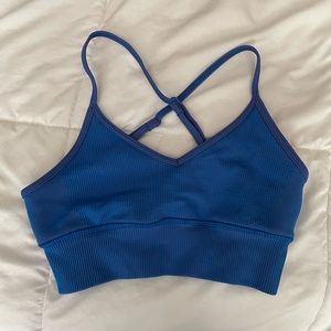 ALO Yoga Blue Ribbed Strappy Sports Bra
